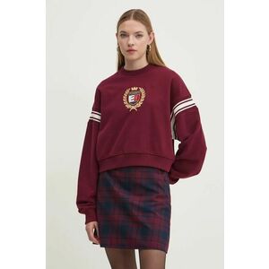 Tommy Jeans hanorac de bumbac femei, culoarea bordo, cu imprimeu, DW0DW18772 imagine