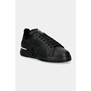 Philipp Plein sneakers din piele Nappa Lo-Top Fur Hexagon culoarea negru, USC0691 PLE075N 0202 imagine