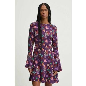 Desigual rochie FLOWER SCRIBB culoarea violet, mini, evazati, 24WWVW16 imagine