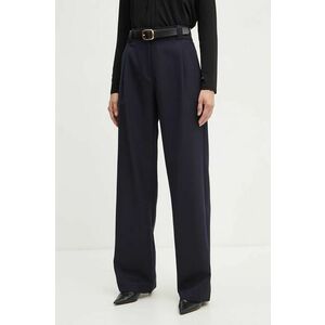 Marella pantaloni din lana culoarea albastru marin, lat, high waist, 2423136022200 imagine