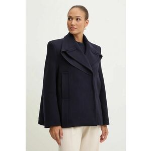 Victoria Beckham palton de lana culoarea albastru marin, de tranzitie, cu doua randuri de nasturi, 1424WCT005790A imagine