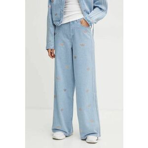 adidas Originals jeansi Femme Galore Denim Rhinestone Pants femei high waist, JN3020 imagine