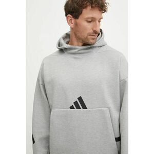 adidas bluză Z.N.E. bărbați, culoarea gri, cu glugă, cu imprimeu, JE3070 imagine