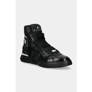 Philipp Plein sneakers din piele Hi-Top Hexagon culoarea negru, MSC4012 PLE010N 0202 imagine