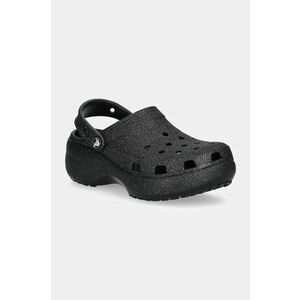 Crocs papuci Classic Platform Glitter Clog W femei, culoarea negru, cu platforma, 207241 imagine