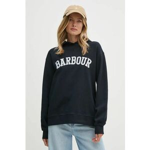 Barbour hanorac de bumbac femei, culoarea albastru marin, cu glugă, cu imprimeu, LOL0592 imagine