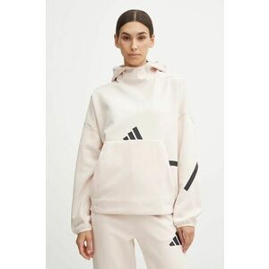 adidas bluza ZNE femei, culoarea roz, cu glugă, cu imprimeu, JF4782 imagine