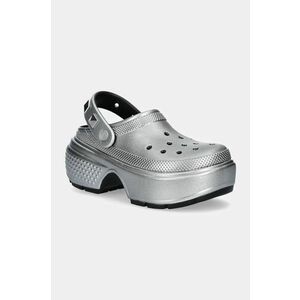 Crocs papuci Stomp Metallic Clog femei, culoarea argintiu, cu platforma, 210362 imagine