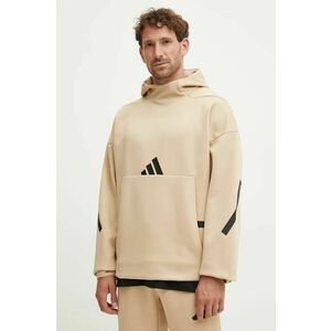 adidas bluza ZNE barbati, culoarea bej, cu glugă, cu imprimeu, JJ4894 imagine