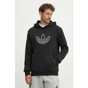 adidas Originals hanorac de bumbac barbati, culoarea negru, cu glugă, cu imprimeu imagine