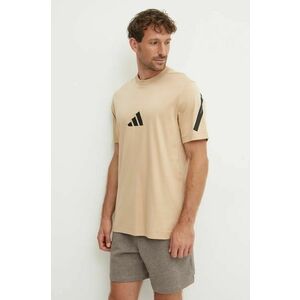 adidas tricou din bumbac ZNE barbati, culoarea bej, cu imprimeu, JF2453 imagine