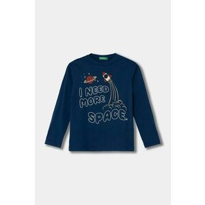 United Colors of Benetton longsleeve din bumbac pentru copii culoarea albastru marin, cu imprimeu, 3096G10H0 imagine