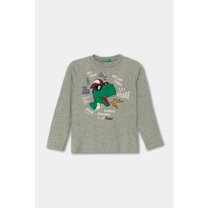 United Colors of Benetton longsleeve din bumbac pentru copii culoarea gri, cu imprimeu, 3096G10H0 imagine