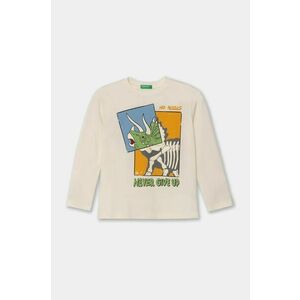 United Colors of Benetton longsleeve din bumbac pentru copii culoarea bej, cu imprimeu, 3096G10H0 imagine