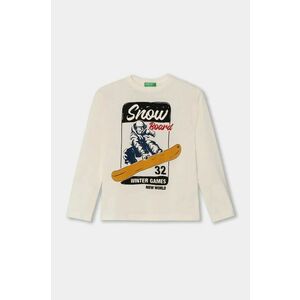 United Colors of Benetton longsleeve din bumbac pentru copii culoarea bej, cu imprimeu, 3096C10LZ imagine