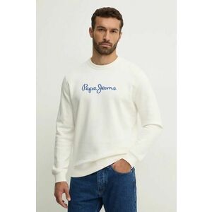 Pepe Jeans hanorac de bumbac NEW JOE CREW barbati, culoarea alb, cu imprimeu, PM582715 imagine