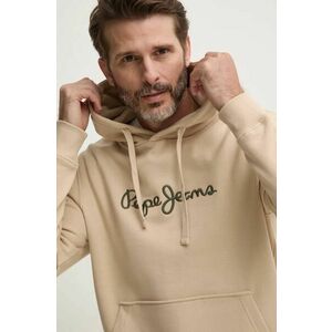 Pepe Jeans hanorac de bumbac NEW JOE HOODIE barbati, culoarea bej, cu glugă, cu imprimeu, PM582716 imagine