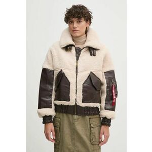 Alpha Industries geaca Teddy PU Bomber femei, culoarea bej, de tranzitie, oversize, 148001 imagine