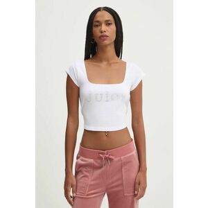 Juicy Couture top REGAL SQUARE NECK CROPPED TEE femei, culoarea alb, JCBCT224831 imagine