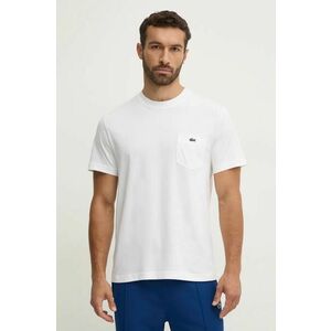 Lacoste tricou din bumbac barbati, culoarea alb, neted, TH2827 imagine