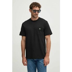 Lacoste tricou din bumbac barbati, culoarea negru, neted, TH2827 imagine