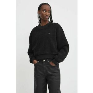 Tommy Jeans hanorac fleece culoarea negru, neted, DW0DW18770 imagine