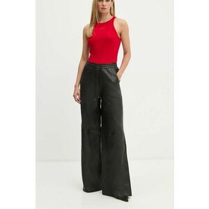 Gestuz pantaloni de piele femei, culoarea negru, lat, high waist, 10909470 imagine