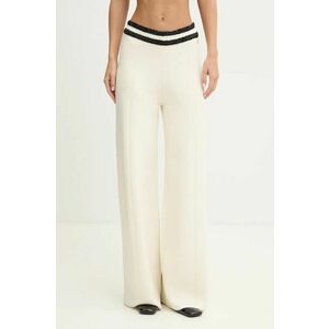 Blugirl Blumarine pantaloni din lana culoarea bej, lat, high waist, RF4153.MA28O imagine