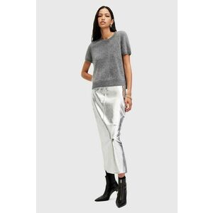 AllSaints fusta de piele RENAI PENCIL SKIRT culoarea argintiu, midi, drept, W070RB imagine