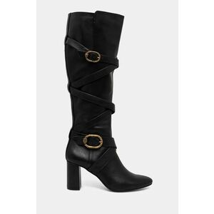 Kurt Geiger London ghete de piele Mayfair Strappy Knee Boot femei, culoarea negru, cu toc drept, 3483800109 imagine