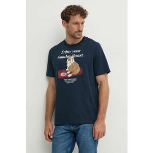 Pepe Jeans tricou din bumbac AXEL TEE barbati, culoarea albastru marin, cu imprimeu, PM509622 imagine