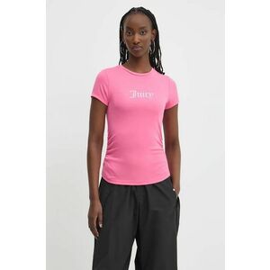 Juicy Couture tricou DOT RUCHED TEE femei, culoarea roz, JCWCT24311 imagine