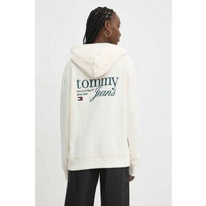 Tommy Jeans hanorac de bumbac femei, culoarea bej, cu glugă, cu imprimeu, DW0DW18760 imagine