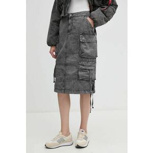 Alpha Industries fustă din bumbac culoarea gri, midi, drept, 148068 imagine