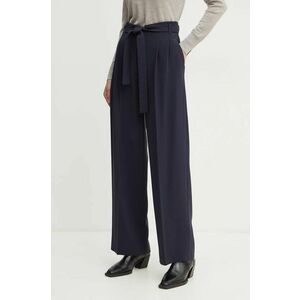 BOSS pantaloni femei, culoarea albastru marin, drept, high waist imagine