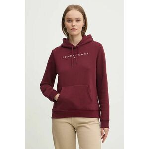 Tommy Jeans bluza femei, culoarea bordo, cu glugă, cu imprimeu imagine