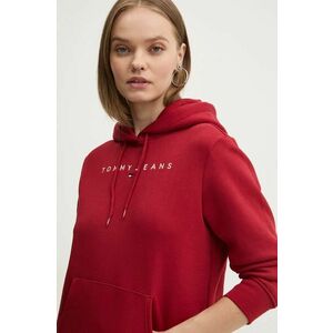 Tommy Jeans bluza femei, culoarea bordo, cu glugă, cu imprimeu, DW0DW17324 imagine