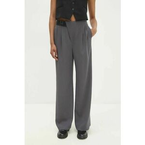 Answear Lab pantaloni femei, culoarea gri, drept, high waist imagine