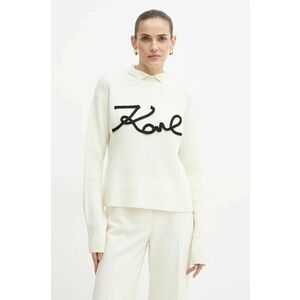 Karl Lagerfeld pulover de lână femei, culoarea bej, călduros, cu turtleneck, 246W2000 imagine