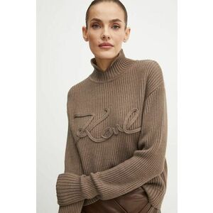 Karl Lagerfeld pulover de lână femei, culoarea maro, călduros, cu turtleneck, 246W2000 imagine