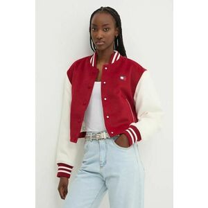 Tommy Jeans geacă din amestec de lână culoarea rosu, de tranzitie, oversize, DW0DW19744 imagine