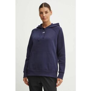 Under Armour bluza femei, culoarea albastru marin, cu glugă, neted imagine