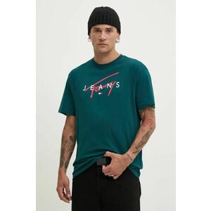 Tommy Jeans tricou din bumbac barbati, culoarea verde, cu imprimeu, DM0DM19683 imagine