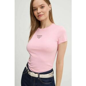 Tommy Jeans tricou din bumbac femei, culoarea roz, DW0DW18800 imagine