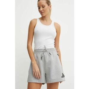 adidas pantaloni scurți Z.N.E. femei, culoarea gri, cu imprimeu, high waist, JJ4677 imagine