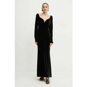 Luisa Spagnoli rochie de catifea culoarea negru, maxi, mulata, 541581 imagine