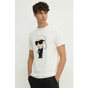 Karl Lagerfeld tricou din bumbac barbati, culoarea bej, cu imprimeu, 544250.755075 imagine