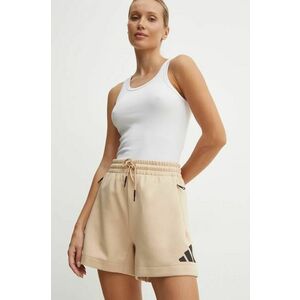 adidas pantaloni scurti ZNE femei, culoarea bej, cu imprimeu, high waist, JD9584 imagine