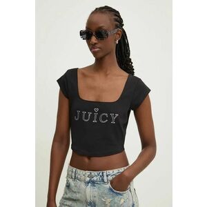 Juicy Couture tricou REGAL SQUARE NECK CROPPED TEE femei, culoarea negru, JCBCT224831 imagine