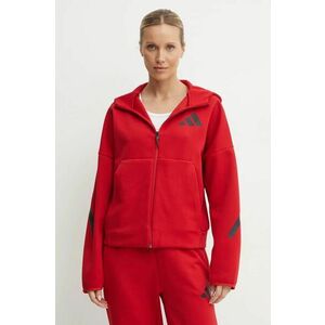 adidas bluza ZNE femei, culoarea rosu, cu glugă, cu imprimeu, JF8888 imagine